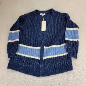 Laurie Felt Indigo  Cardigan Sweater Womens XXS Blue Multi Color Wrap Casual